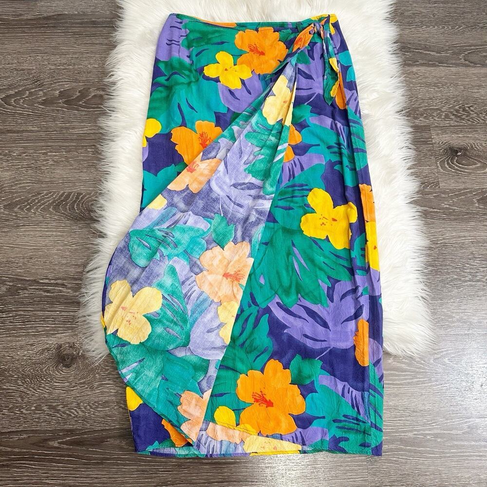 Jams World Womens Wrap Midi Maxi Skirt‎ Size Large Floral Bloomcore Tropical